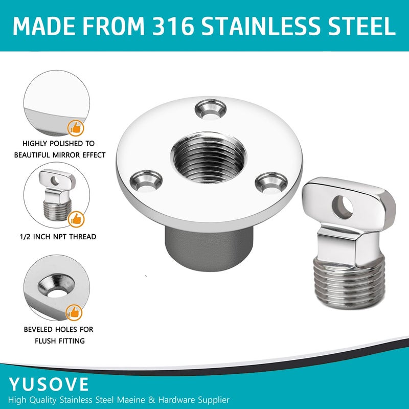 YUSOVE Marine Drain Plug Kit 316 Stainless Steel Boat Drain Plug Fits 1 inch Hole with Screw Boat Transoms Garboard Drain & Plug - Image 3